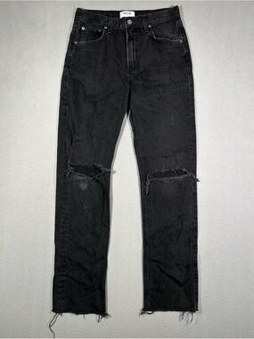 Agolde Cherie High Rise Straight Jeans Women’s 27 Black Faded Distressed